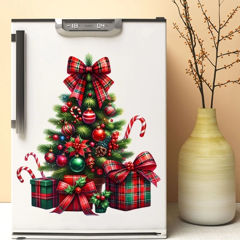 Weihnachtsbaum Und Geschenkboxen Wandtattoo PVC Wasserdicht Selbstklebend Festlicher Aufkleber Für Wohnzimmer Kühlschrank Dekor