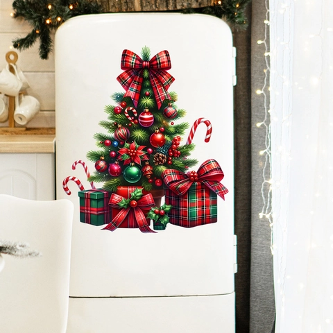 Weihnachtsbaum Und Geschenkboxen Wandtattoo PVC Wasserdicht Selbstklebend Festlicher Aufkleber Für Wohnzimmer Kühlschrank Dekor