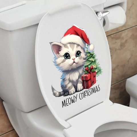 Weihnachten Katze Wandtattoo PVC Wasserdicht Abnehmbarer Aufkleber Für Badezimmer Wohnzimmer Festliche Meowy Christmas Dekoration