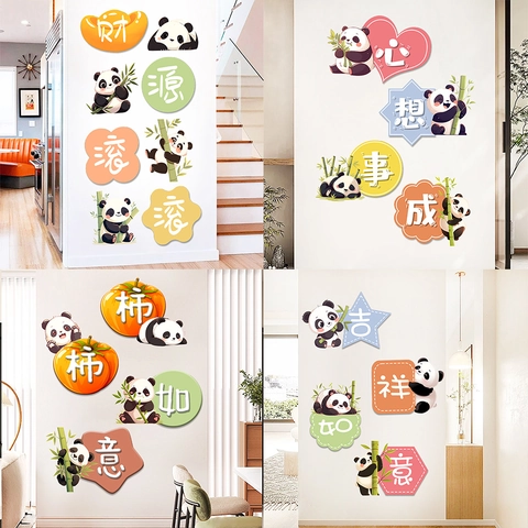 Adesivi Murali Panda Cartoon Cachi Bambù Impermeabile PVC Decalcomanie Decorative per Soggiorno Camera da Letto Casa Regalo