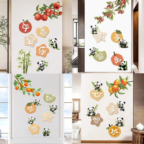 Adesivi Murali Panda Cartoon Cachi Bambù Impermeabile PVC Decalcomanie Decorative per Soggiorno Camera da Letto Casa Regalo