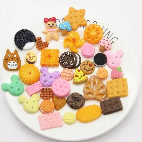 Simulation Lebensmittel Kekse Kuchen Harz Flatback Cabochon DIY Handwerk Zubehör Für Handyhülle Haarspangen Dekoration Gemischte Stile
