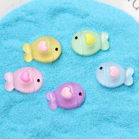 Resin Glitter Cute Fish Charms With 3D Heart Cartoon Animal Flatback Accessories For DIY Phone Case Hair Clip Jewelry Making
