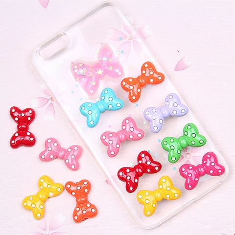 Accesorios de Bricolage de Lazo de Resina con Lunares para Funda de Teléfono Decoración de Cabello Dibujos Animados
