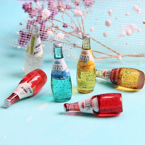 Miniature Resin Simulation Beverage Bottle Charms For DIY Jewelry Making Accessories Fruit Drink Chia Seed Style Bottle Models Craft Decor