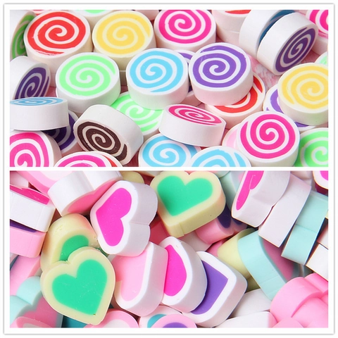 Polymer Clay Marshmallow Beads Colorful Heart Spiral Shape DIY Phone Case Decor Slime Filler Jewelry Making Accessories Supplies