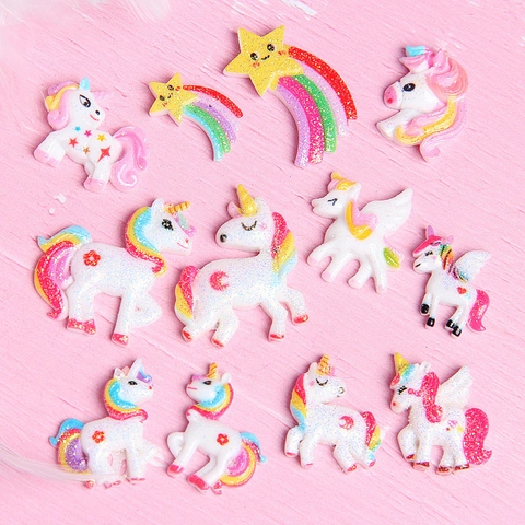 Glitter Eenhoorn Regenboog Ster Hars Cabochons Voor DIY Knutselen Slijm Vuller Telefoonhoesje Decoratie Kinderen Haaraccessoires