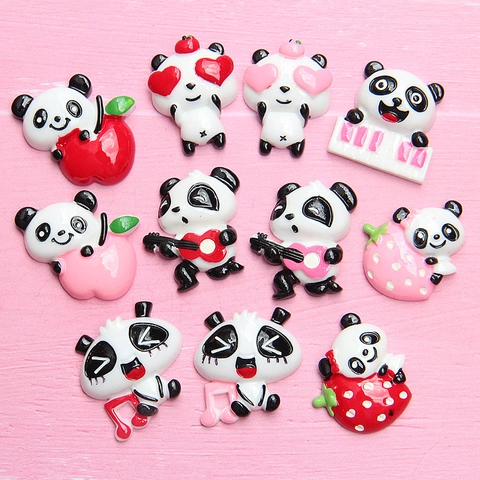 Cute Cartoon Panda Resin Flatback Cabochons Charms For DIY Phone Case Decoration Fridge Magnet Hair Clip Accessories Resin Patch