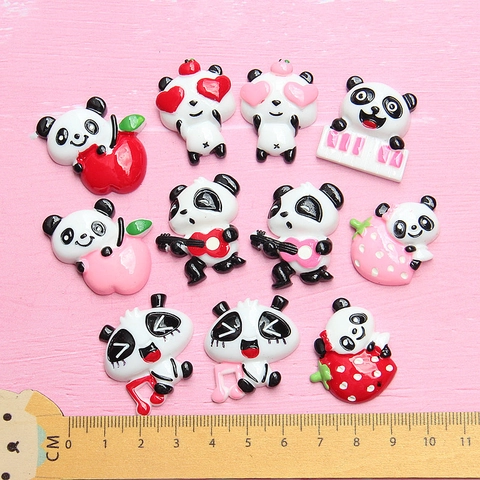 Cute Cartoon Panda Resin Flatback Cabochons Charms For DIY Phone Case Decoration Fridge Magnet Hair Clip Accessories Resin Patch