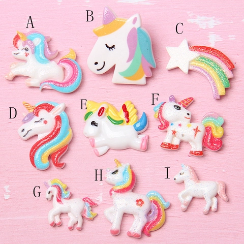 Cute Cartoon Unicorn Resin Charms For Jewelry Making DIY Rainbow Horse Flatback Cabochons For Crafts Phone Case Decoration