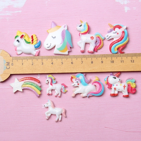 Cute Cartoon Unicorn Resin Charms For Jewelry Making DIY Rainbow Horse Flatback Cabochons For Crafts Phone Case Decoration