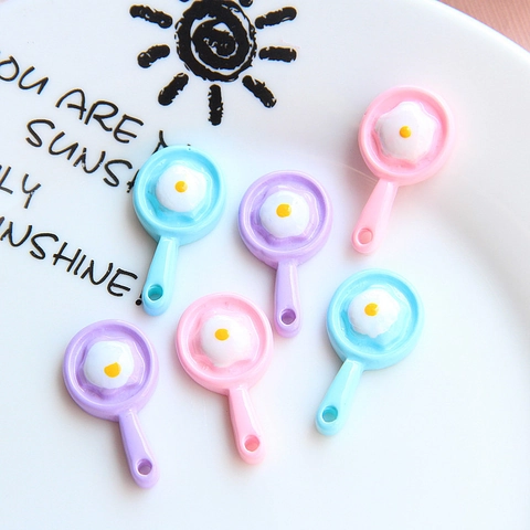 Resin Simulation Frying Pan Fried Egg Charms For DIY Jewelry Making Mini Food Play Phone Case Hair Accessories Decoration