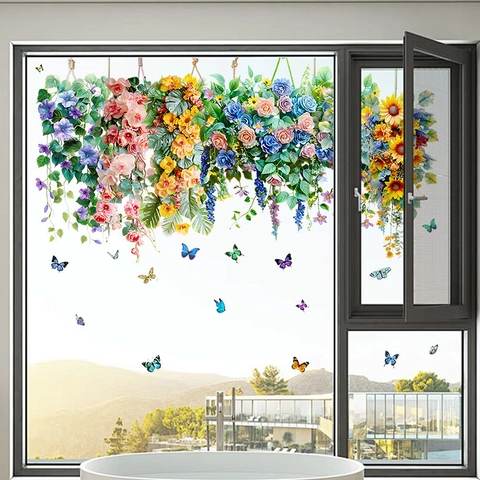 Sonnenblumenrebe Schmetterling Statisch Haftend Fensteraufkleber Wasserdicht Ohne Kleber Glas Deko Für Kühlschrank Fenster Spiegel Wohnzimmer Zuhause