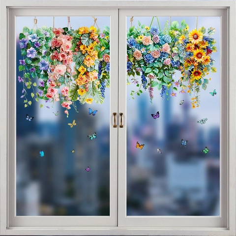 Sonnenblumenrebe Schmetterling Statisch Haftend Fensteraufkleber Wasserdicht Ohne Kleber Glas Deko Für Kühlschrank Fenster Spiegel Wohnzimmer Zuhause