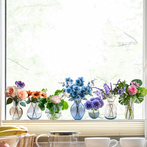 Pellicola Statica per Finestre Pattern Vaso e Fiori in PVC Adesivo Removibile Porta in Vetro Decorazione Casa Ufficio