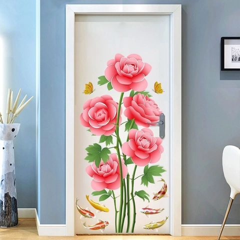 Waterproof PVC Wall Stickers Rose Butterfly Koi Fish Pattern Self-Adhesive Removable Decals For Living Room Bedroom Decor