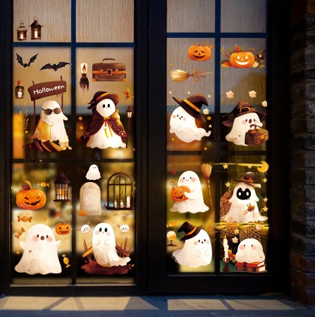 Halloween 3D Niedliche Geist Kürbis Statische Fensteraufkleber Für Glastür Party Dekoration PVC Cartoon Aufkleber