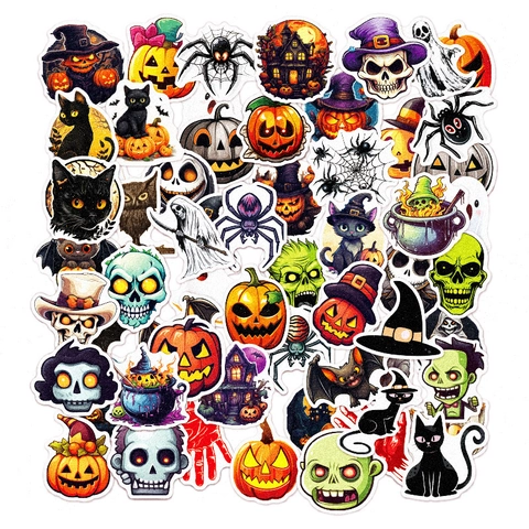 Horror Halloween Aufkleber Perlmutt Wasserdicht PVC Dekal Kürbis Geist Fledermaus Thema Scrapbooking DIY Dekoration Aufkleber