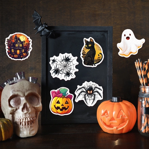 Horror Halloween Aufkleber Perlmutt Wasserdicht PVC Dekal Kürbis Geist Fledermaus Thema Scrapbooking DIY Dekoration Aufkleber