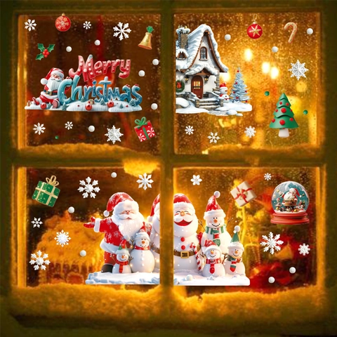 Pegatinas Estáticas de Ventana de Navidad Papá Noel Muñeco de Nieve Copo de Nieve PVC Decoración Para Fiesta Hogar Tienda Vidrio