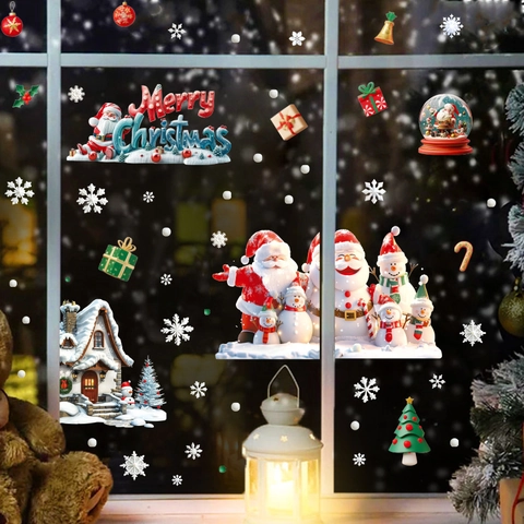 Pegatinas Estáticas de Ventana de Navidad Papá Noel Muñeco de Nieve Copo de Nieve PVC Decoración Para Fiesta Hogar Tienda Vidrio