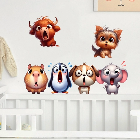 Pegatinas de Pared Pack Expresión Sorpresa Animales Dibujos Animados PVC Impermeable Removible Decoración para Cuarto Niños Dormitorio