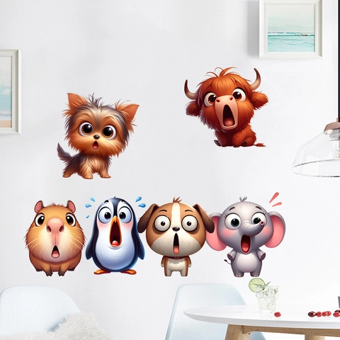 Pegatinas de Pared Pack Expresión Sorpresa Animales Dibujos Animados PVC Impermeable Removible Decoración para Cuarto Niños Dormitorio