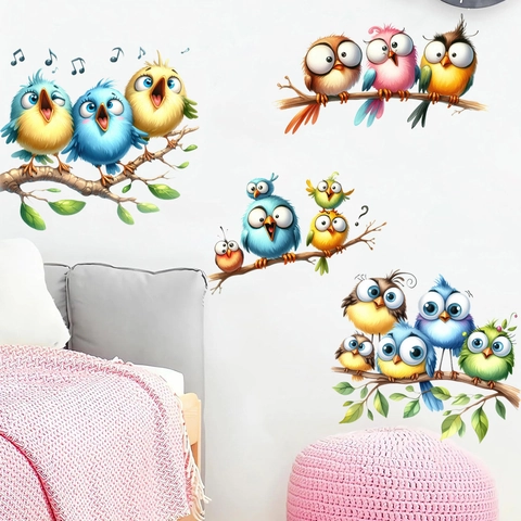 Cartoon Birds Tree Branch Wall Sticker Waterproof PVC Removable Animal Decals For Kids Room Nursery Home Wall Decoration