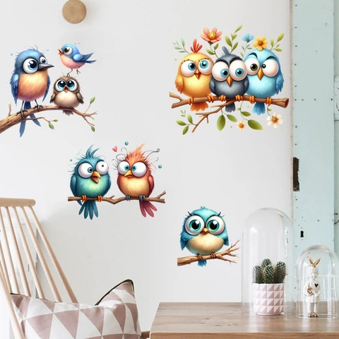 Adhesivo de Pared de Pájaro en Rama de Árbol Impermeable de PVC Calcomanía Colorido Animal Floral Mural para Habitación de Niños