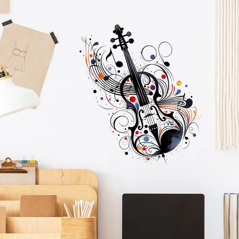 Abstrakte Violine Musiknoten Wandaufkleber Wasserdicht PVC Bunte Punkte Kunst Dekor Für Wohnzimmer Schlafzimmer Home Decor