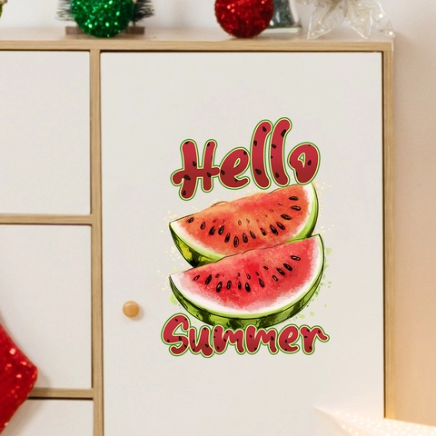 Adesivo da Parete Impermeabile in PVC Summer Watermelon Hello Summer per Soggiorno Cucina Bagno Decorazione Domestica Removibile