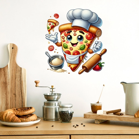 Cartoon Pizza Chef Wall Sticker Waterproof Removable PVC Kitchen Decor Self Adhesive Dining Room Restaurant Wall Mural