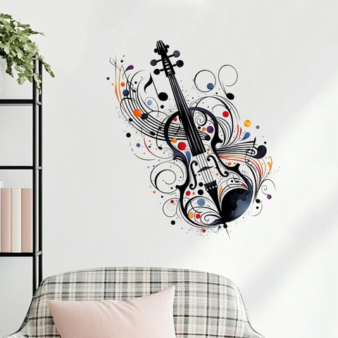 Abstrakte Violine Musiknoten Wandaufkleber Wasserdicht PVC Bunte Punkte Kunst Dekor Für Wohnzimmer Schlafzimmer Home Decor