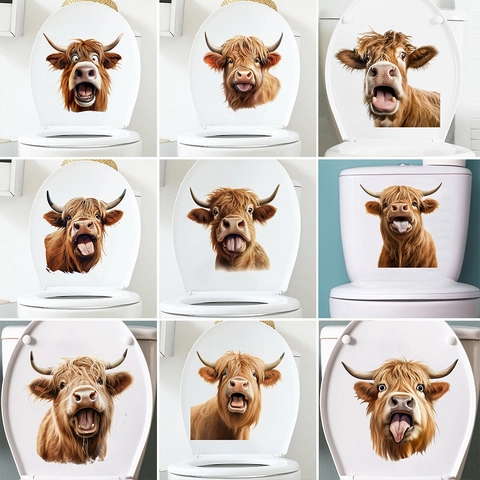 Grappige Hooglander Toiletsticker 3D Dier Verwijderbaar Waterdicht PVC Muursticker Voor Badkamer Home Decor Creatieve Muurschildering