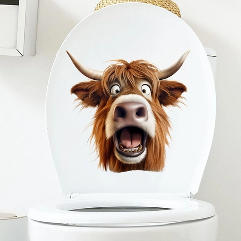 Grappige Hooglander Toiletsticker 3D Dier Verwijderbaar Waterdicht PVC Muursticker Voor Badkamer Home Decor Creatieve Muurschildering
