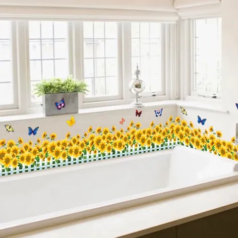 Sonnenblume Schmetterling Fußleiste Wandaufkleber PVC Abnehmbare Selbstklebende Blumen Zaun Decals Für Wohnzimmer Schlafzimmer Dekor