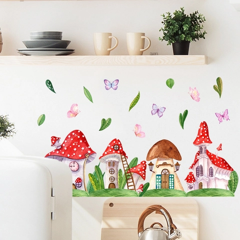 Adesivi Murali Fungo Farfalla Acquerello Impermeabili PVC Decalcomanie Decorative Per Cameretta Bambini Soggiorno