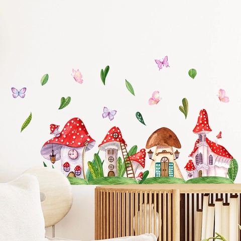 Adesivi Murali Fungo Farfalla Acquerello Impermeabili PVC Decalcomanie Decorative Per Cameretta Bambini Soggiorno