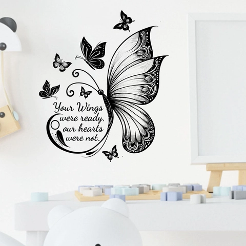 Schmetterling Englische Zitate Wandtattoo Schwarz PVC Wasserdicht Abnehmbare Kunst Aufkleber Für Wohnzimmer Schlafzimmer Deko