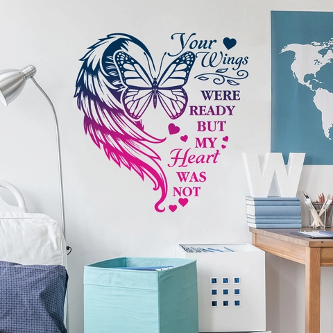 Butterfly Wings Heart English Quote Wall Decal Removable PVC Waterproof Gradient Color Sticker For Living Room Bedroom Decor