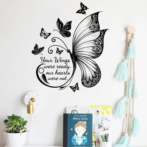Schmetterling Englische Zitate Wandtattoo Schwarz PVC Wasserdicht Abnehmbare Kunst Aufkleber Für Wohnzimmer Schlafzimmer Deko