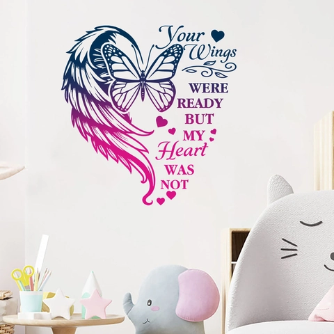 Butterfly Wings Heart English Quote Wall Decal Removable PVC Waterproof Gradient Color Sticker For Living Room Bedroom Decor
