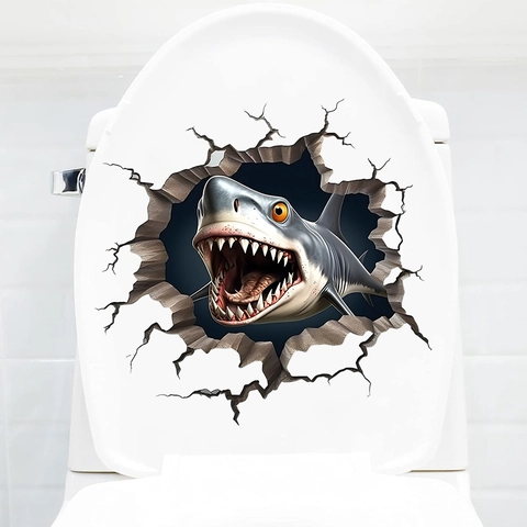 3D Durchbruch Wand Hai Wandaufkleber Wasserdicht Abnehmbar Selbstklebend PVC Aufkleber Für Wohnzimmer Schlafzimmer Badezimmer Toilette