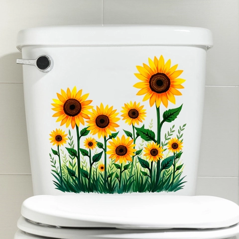 Adesivi per Gabinetto Bagno Girasole Impermeabile PVC Decalcomania da Parete Decorazione Casa Bagno Rimovibile Floreale