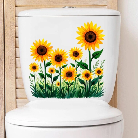 Adesivi per Gabinetto Bagno Girasole Impermeabile PVC Decalcomania da Parete Decorazione Casa Bagno Rimovibile Floreale