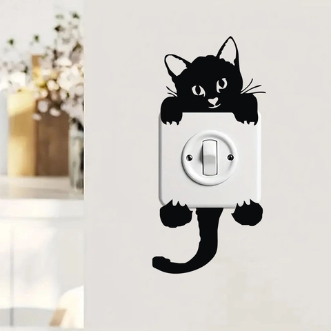 Adesivo Creativo per Interruttore Silhouette di Gatto Nero Impermeabile PVC Removibile Adesivo da Parete per Soggiorno Camera da Letto