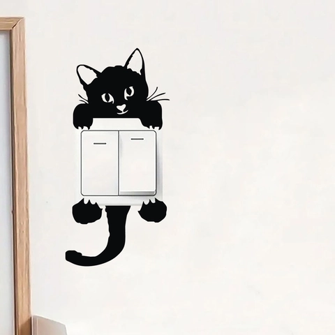 Adesivo Creativo per Interruttore Silhouette di Gatto Nero Impermeabile PVC Removibile Adesivo da Parete per Soggiorno Camera da Letto