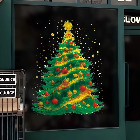 Christmas Tree Window Stickers Static Cling Decals Double Sided Color PVC Removable Holiday Glass Door Decorations