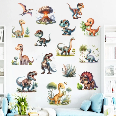 Cartoon Dinosaur Wall Sticker PVC Waterproof Removable Animal Decals For Kids Bedroom Nursery Home Decoration
