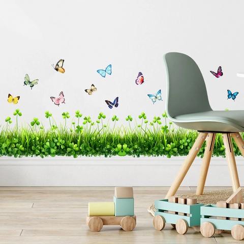 Adesivi Murali Farfalla Quadrifoglio PVC Autoadesivo Battiscopa Decorazione per Casa Soggiorno Camera da Letto Rimovibile